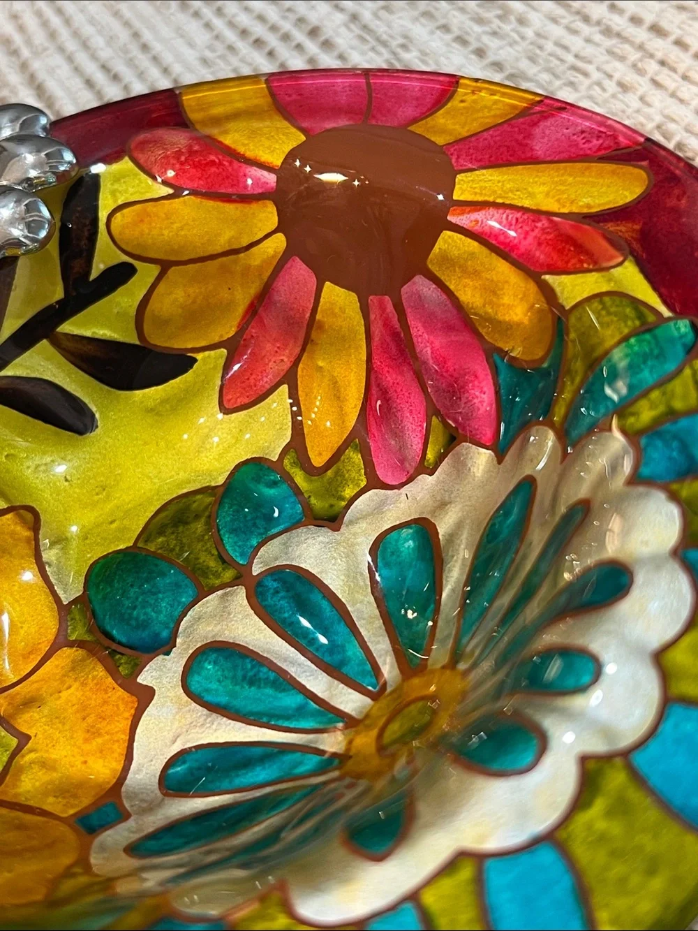 Rare Hand-Painted Floral Glass Bowls by Jennifer Brinley Entitled Natures Garden